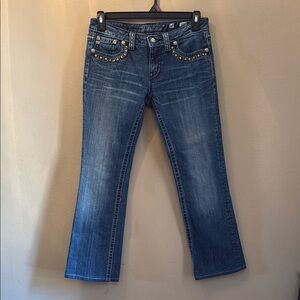 Stylish Miss Me Blue Jeans with Embellished Pockets. Size 30